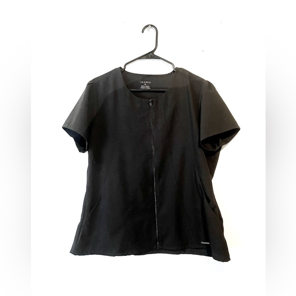 Jaanuu Scrub‎ Top Womens XL Black Eyelet Antimicrobial Finish Medical Nurse